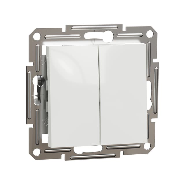 Выключатель двухклавишный, SE, EPH0370121, Asfora механизм быстрозажим. клеммы белый