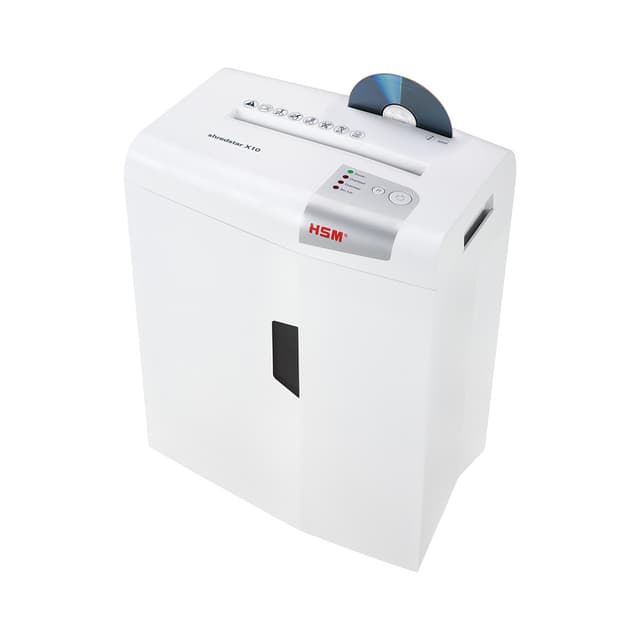 Шредер, HSM, Shredstar X10 1045111, фрагмент 4,5x 30мм, P-4, режущая способность 10л, Ёмкость корзины 20л, Уничтожение CD/кредитные карты/Скрепы, белый