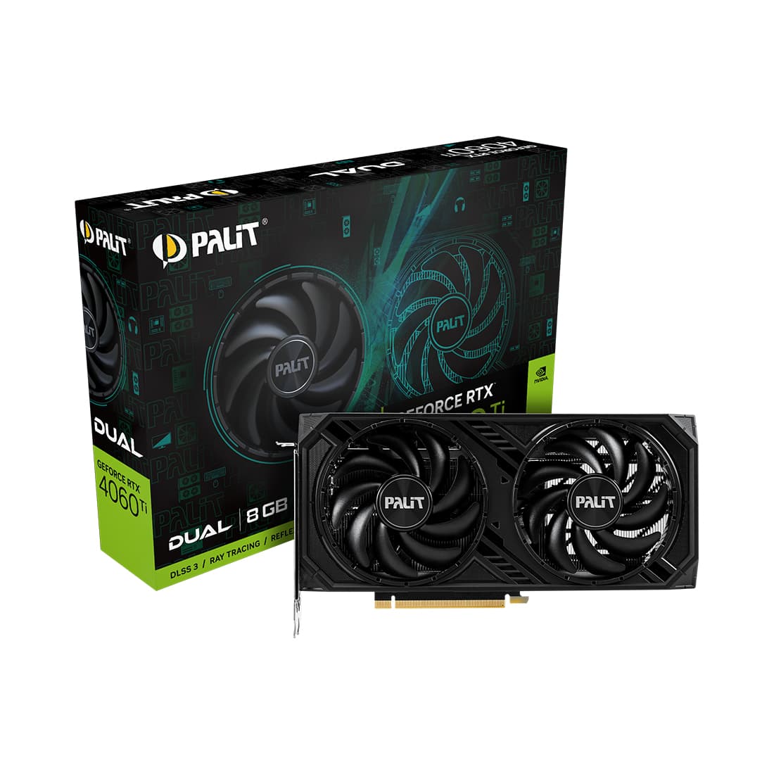 Видеокарта, PALIT, RTX4060Ti DUAL 8G (4710562243925), (NE6406T019P1-1060D), GDDR6, 128bit, 3-DP, HDMI, 249.9*123.5*40.1 мм, Цветная коробка
