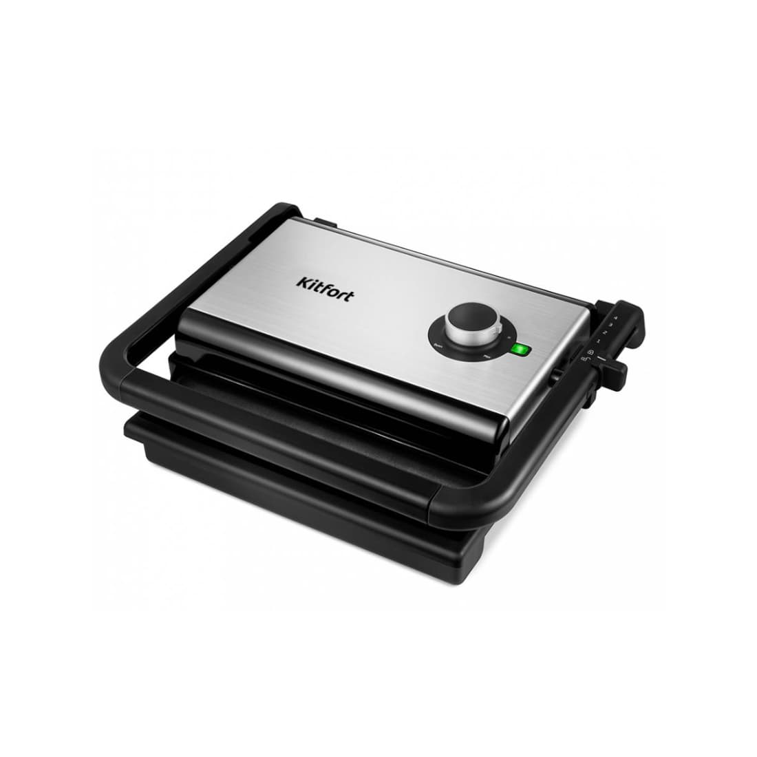 Гриль, Kitfort, КТ-1637, Антипригарные панели, Компактный, Регулировка температуры, 4 температурных режима, Длина шнура 0.65м, Мощность 1200 Вт, Черный/Стальной