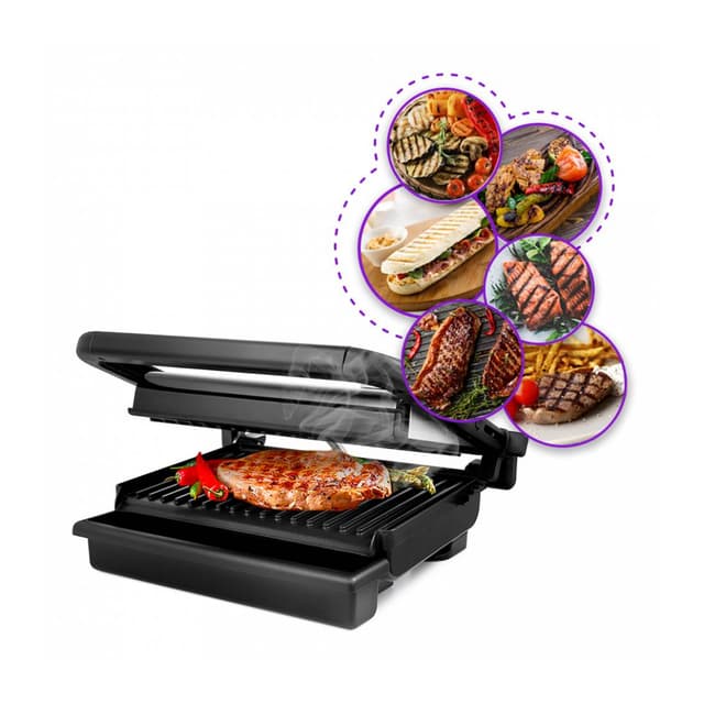 Гриль, Kitfort, КТ-1637, Антипригарные панели, Компактный, Регулировка температуры, 4 температурных режима, Длина шнура 0.65м, Мощность 1200 Вт, Черный/Стальной