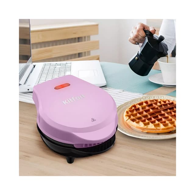 Вафельница для бельгийских вафель, Kitfort, КТ-3685, Количество видов панелей 1 шт, Формы бельгийские вафли, Антипригарное покрытие, Размер пластин 12.5 см, Материал корпуса пластик , Цвет розовый