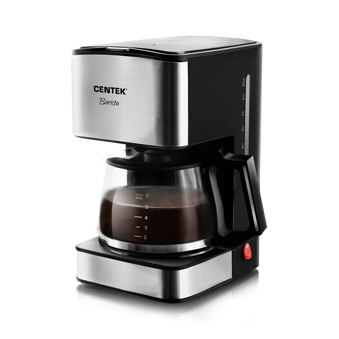 Кофеварка капельная, Centek, CT-1144, Мощность 680Вт, 800мл, Капля стоп, Съёмный фильтр, Подогрев, Стальной