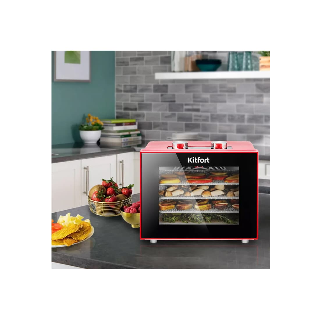 Сушилка для овощей и фруктов, Kitfort, КТ-1915-2, Мощность 340 Вт, Способ подачи воздуха горизонтальный, Встроенный вентилятор есть, Количество уровней 5, Цвет красный