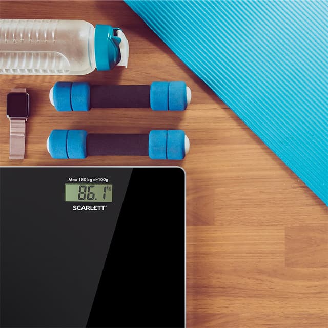 Весы, Scarlett, SC-BS33E036, Электронные, Материал корпуса стекло, Максимальный вес 180 кг, Автоматическое включение/выключение, Тип батарейки CR2032, Черный