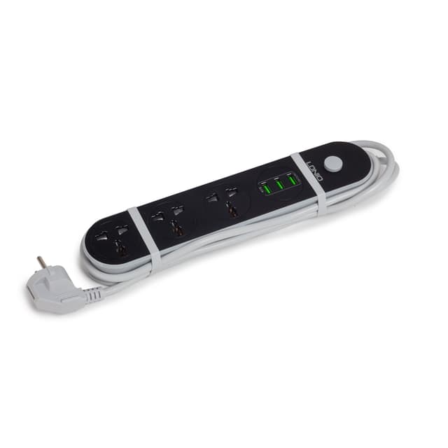 Сетевой фильтр, LDNIO, Universal SC3301, 3 универсальные розетки, 3*USB Портов, 5V/3.4A, Провод 1,6м, Контроль питания