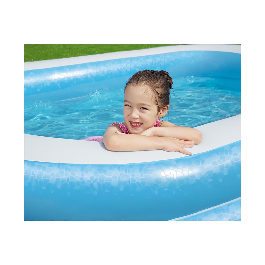 Семейный надувной бассейн Blue Rectangular 262 х 175 х 51 см, BESTWAY, 54006, Винил, 778 л., 6+, Сливной клапан, Синий матовый, Цветная коробка