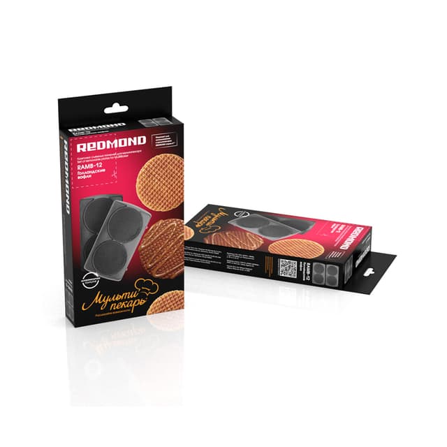 Панель для мультипекаря, Redmond, RAMB-12, Голландские вафли, Антипригарное покрытие, Габаритные размеры 134  236 мм, Черный