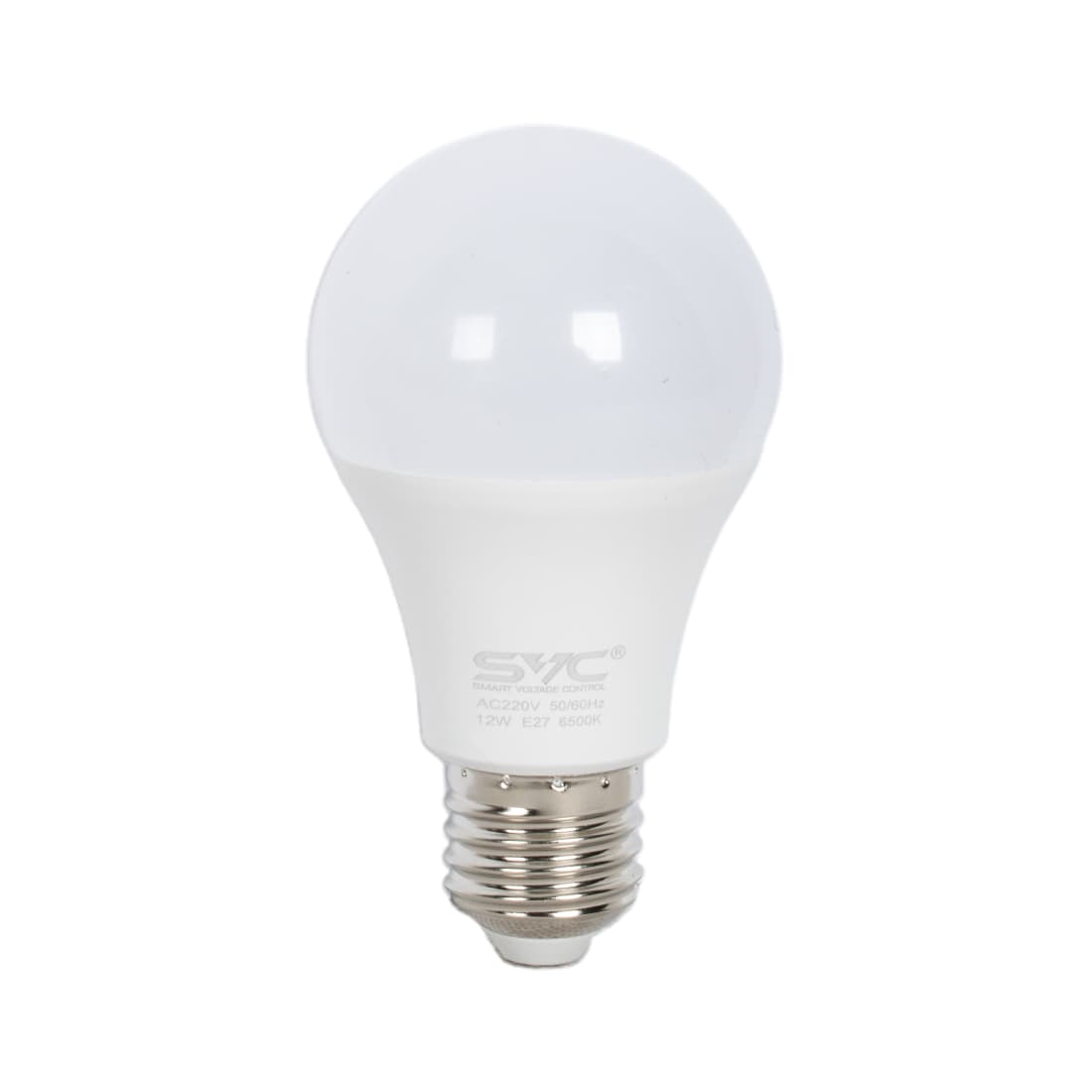 Лампа светодиодная, SVC, LED A60-12W-E27-6500K, Мощность 12Вт, Тип колбы A60, Цвет. температура 6500K, Цоколь E27, Холодный