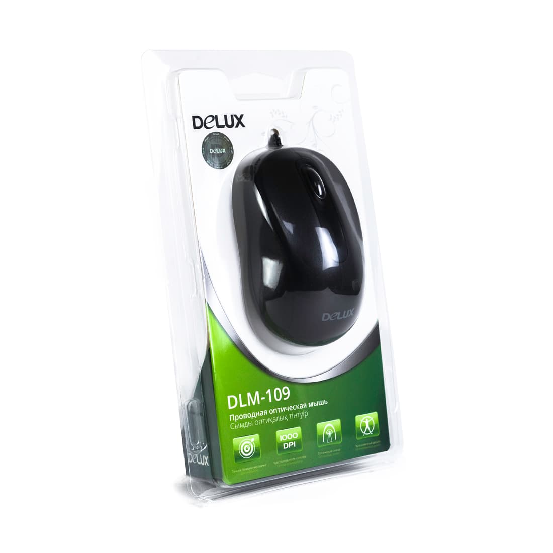 Компьютерная мышь, Delux, DLM-109OUB, Оптическая, USB, 1000 dpi, Длина кабеля 1,6м, Чёрный