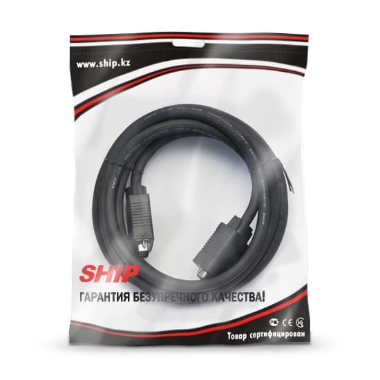 Удлинитель, SHIP, VG004M/F-3.0P, VGA, 15Male/15Female, Чёрный, Пол. пакет, 3.0 м