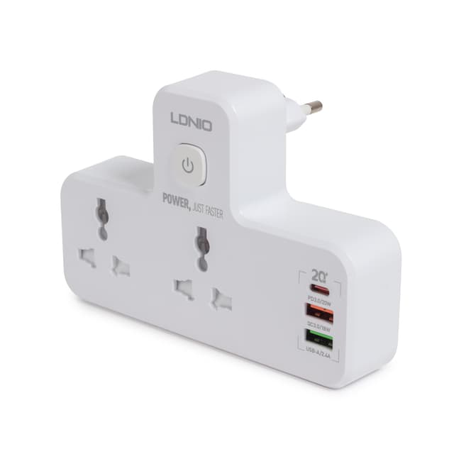 Сетевой фильтр, LDNIO, Universal SC2311, 2 розетки, 2*USB быстрой зарядки, PD20W/QC18W, 1*Type-C 20W, Auto-ID, Котроллер питания