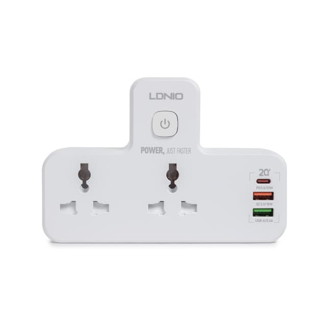 Сетевой фильтр, LDNIO, Universal SC2311, 2 розетки, 2*USB быстрой зарядки, PD20W/QC18W, 1*Type-C 20W, Auto-ID, Котроллер питания