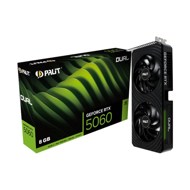 Видеокарта, PALIT, RTX5060 DUAL 8G (4710562245363), NE75060019P1-GB2063D, GDDR7, 128bit, 3-DP, HDMI, 262.1*126.3*40.1 мм, Цветная коробка