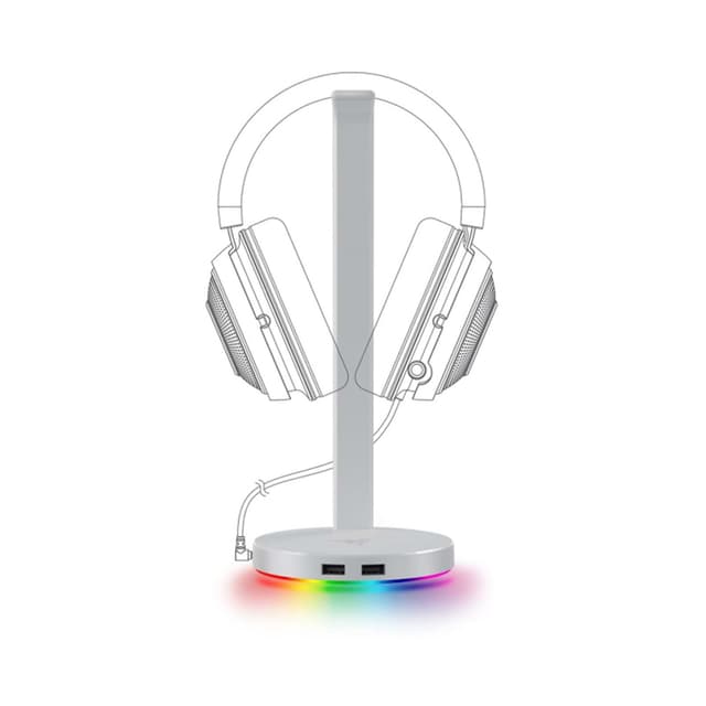 Подставка для наушников, Razer, Base Station V2 Chroma, RC21-01510300-R3M1, 2*USB 3.1, Razer Chroma RGB, Алюминиевая конструкция, Противоскользящая основа, Белый