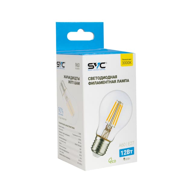 Лампа светодиодная, SVC, LED A60-F-15W-E27-3000K, Мощность 15Вт, Тип колбы A60, Серия 360°, Цвет. температура 3000K, Цоколь E27, Тёплый