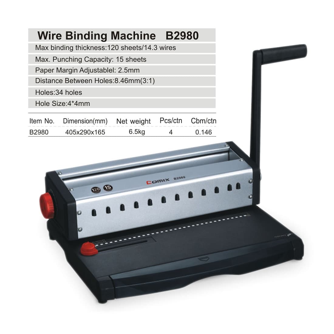 Переплётная машина, COMIX, B2980, на железную пружину, 120л./14,3мм., Чёрный