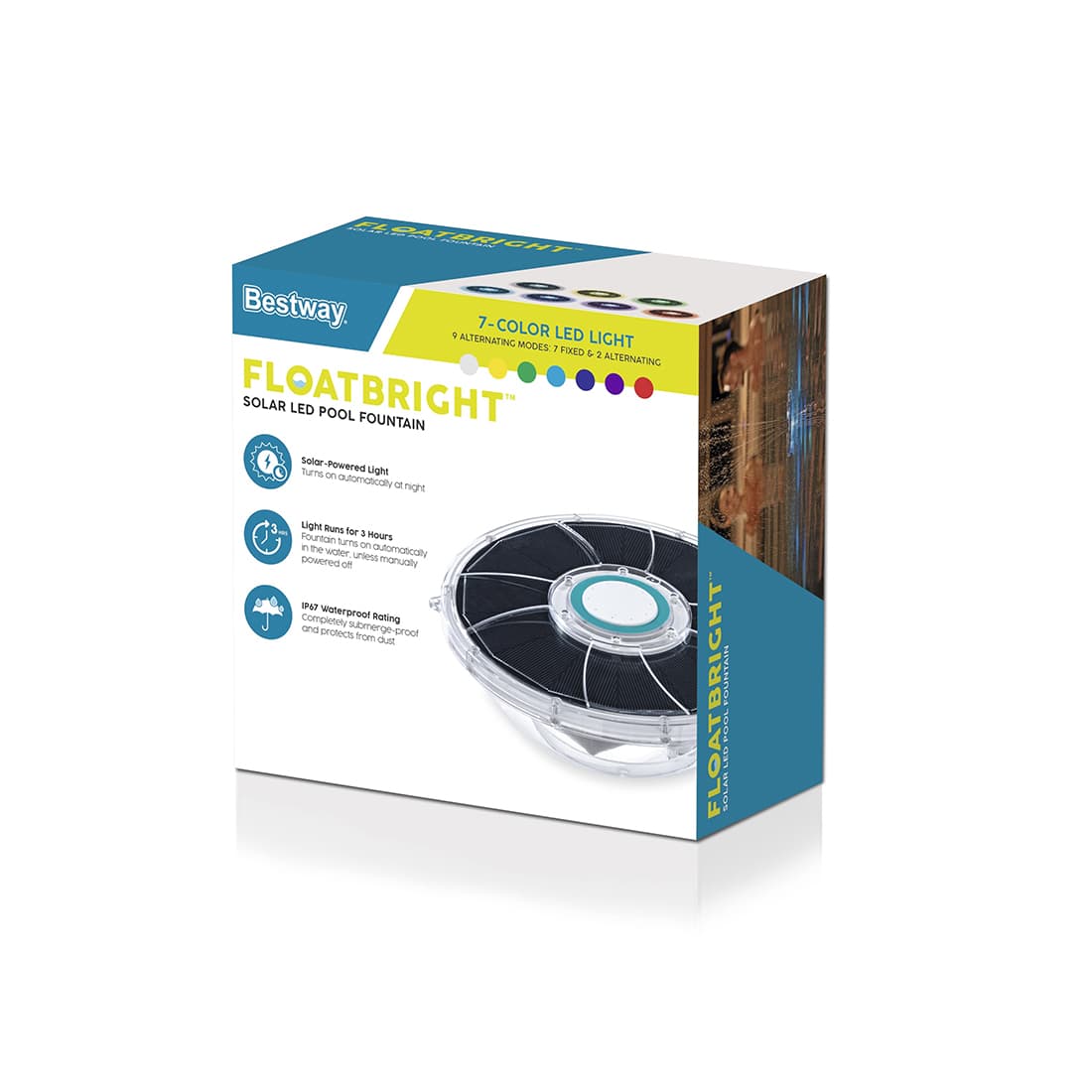 LED-подсветка с фонтаном плавающая для бассейна FloatBright, Bestway, 58849, Пластик, 7 цветов подсветки, На солнечных батареях, Для каркасных бассейнов, Белый