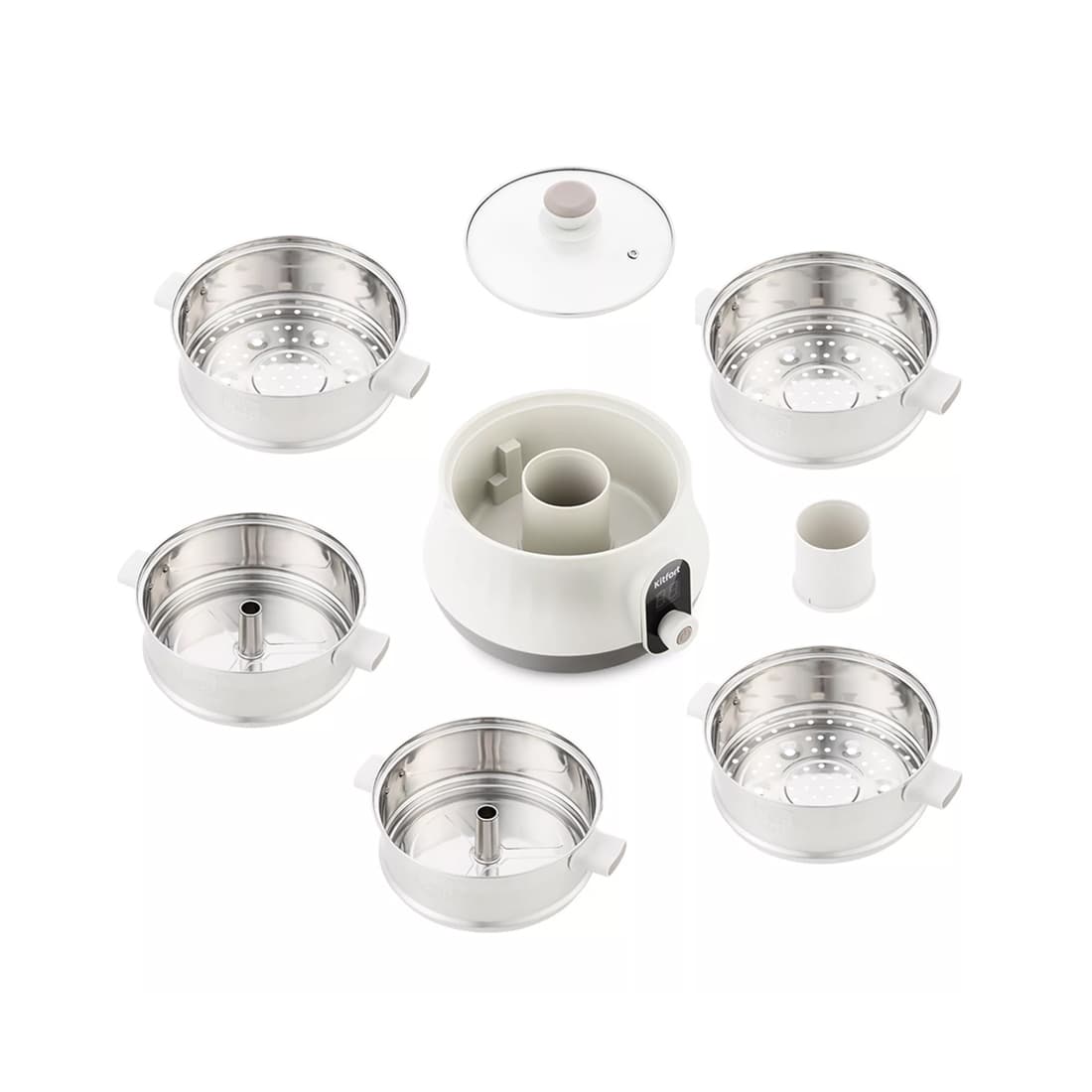 Пароварка, Kitfort, КТ-2035, Максимальная мощность 600 Вт, Объем резервуара для воды 1 л,Общий объем 8 л, Количество ярусов 5 шт, Объем паровых корзин 1.6 л, Материал паровых корзин нержавеющая сталь, Цвет белый