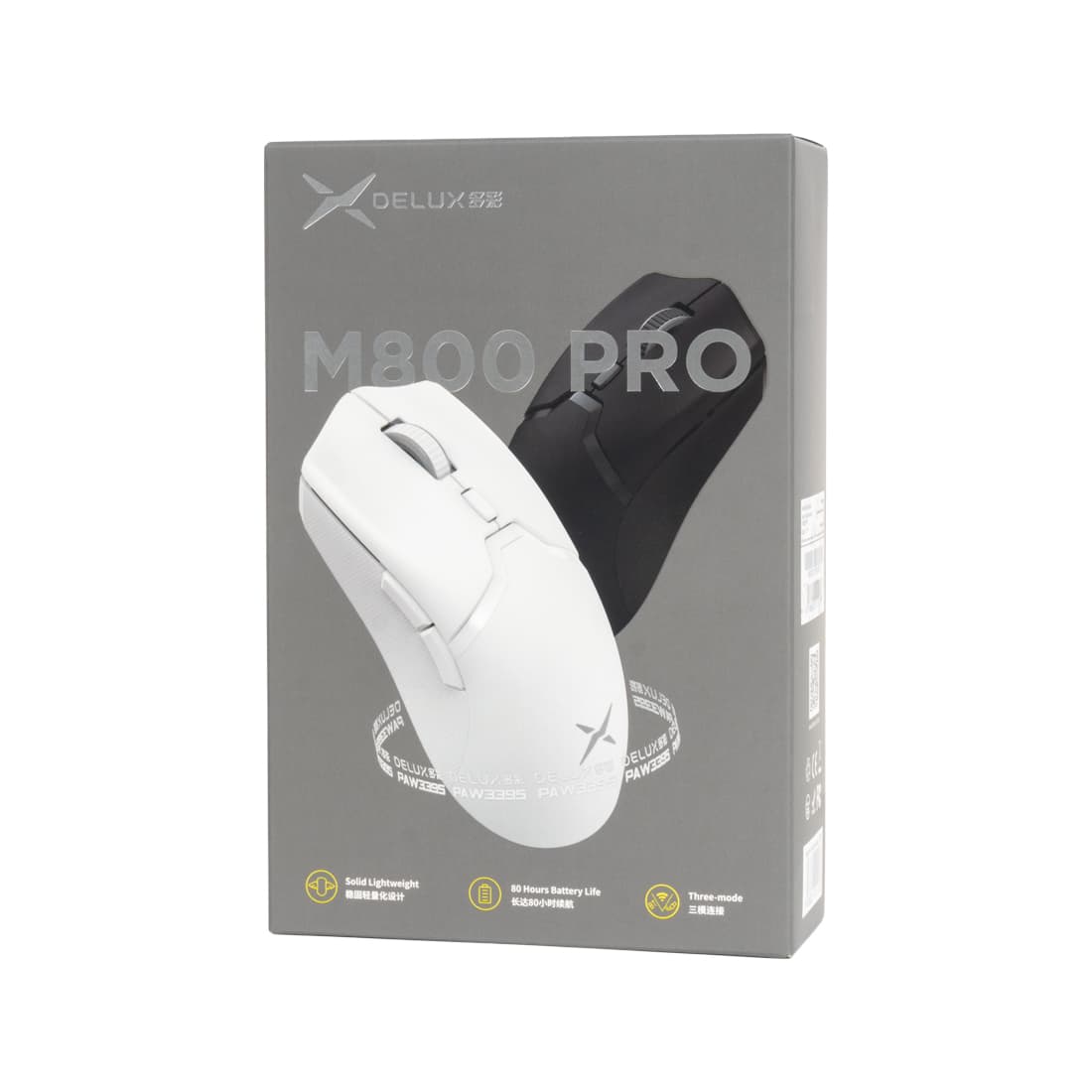 Компьютерная мышь, Delux, M800DC, Игровая, Оптическая, 2.4G, Bluetooth 5.0, 26000 dpi, Литиевая батарея 500 mAh, RGB, Черный