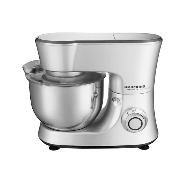 Кухонная машина, Redmond, RKM-4030, Мощность 1200 Вт, 6 скоростей, Объем чаши 5 л, 3 насадки для взбивания и замешивания, Серый металлик
