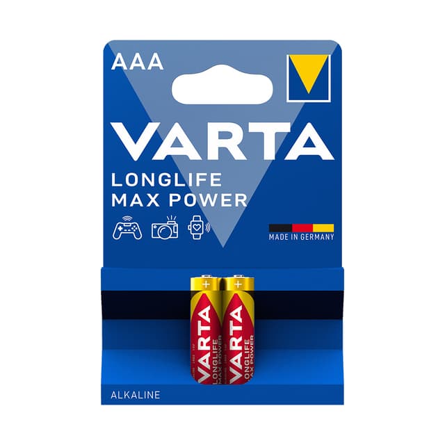 Батарейка, VARTA, LR03 Longlife Power Max Micro, AAA, 1.5 V, 2 шт., Блистер