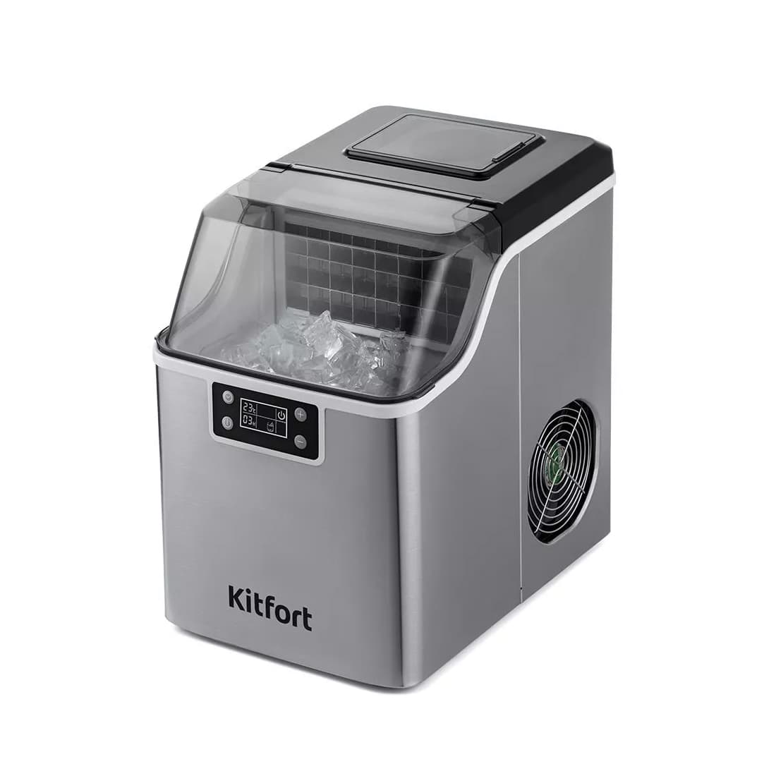Льдогенератор, Kitfort, КТ-1826, Объем 3.2л, Производительность 20 кг за 24 ч, Хранение готового льда 1.2 кг, Климатический класс SN/N/ST/T, Уровень шума ?48 дБ, Мощность 150 Вт, Длина шнура 2м, Серый
