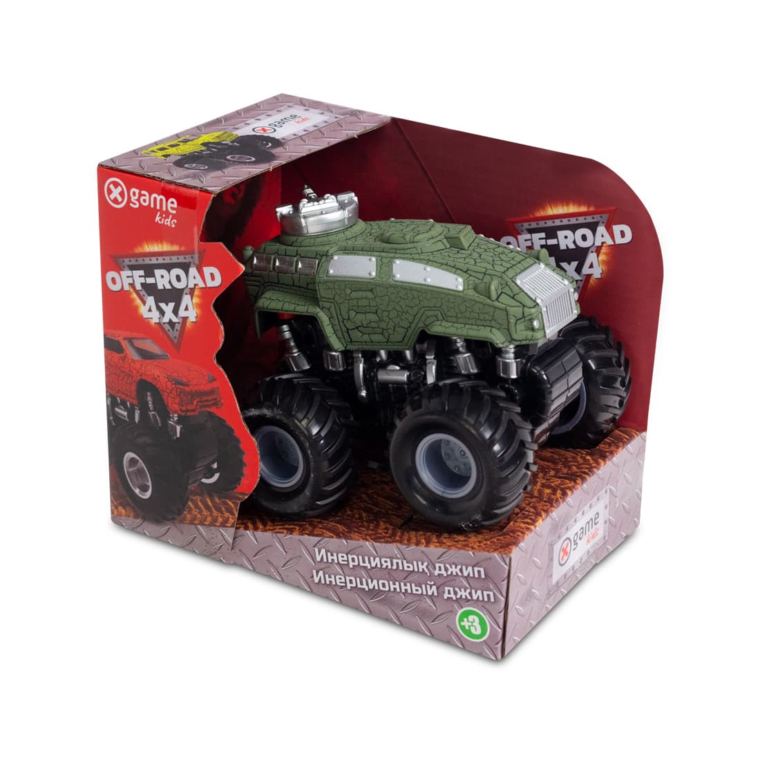 Инерционный внедорожник 12см, X Game kids, X7657, Серия OFF-ROAD, Открытая упаковка, Зеленый кузов, Цветная русифицированная коробка
