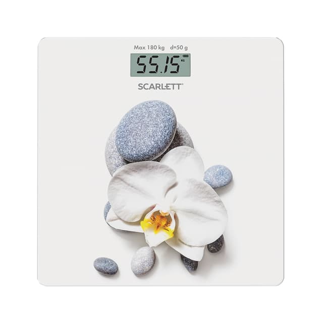 Весы, Scarlett, SC-BS33E020, Электронные, Материал корпуса стекло, Максимальный вес 180 кг, Автоматическое включение/выключение, Тип батарейки CR2032, Белый