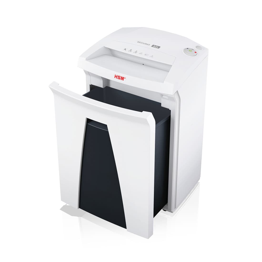 Шредер, HSM, SECURIO B24 (1.9x 15mm) 1782111, фрагмент 1.9x 15мм, P-5, режущая способность 9-11л, Ёмкость корзины 35л, Уничтожение кредитные карты/Скрепы, ножи из твёрдой стали, белый