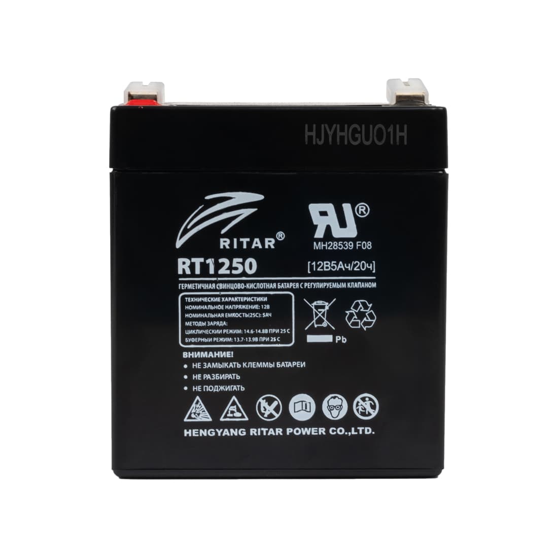 Батарея, Ritar, RT1250, Свинцово-кислотная 12В 5 Ач, Вес нетто: 1,35 кг, Размер в мм.: 90*70*101