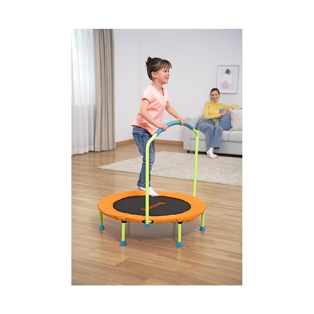Батут складной WonderJump, BESTWAY, 59100, Метал/пластик, Размер 91 х 96 см, С аркой для держания, Максимальная нагрузка 25 кг, Цветная коробка