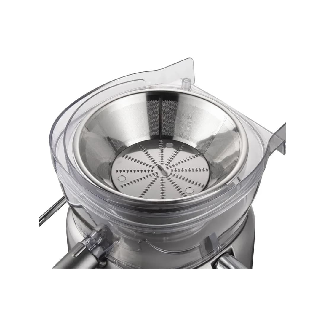 Соковыжималка центробежная, Redmond, J1402, Скорость работы 16000 об/мин, Диаметр загрузочного отверстия 84 мм, Уровень шума 82 дБ, Импульсный режим, Мощность 1040 Вт, Длина шнура 1м, Серый