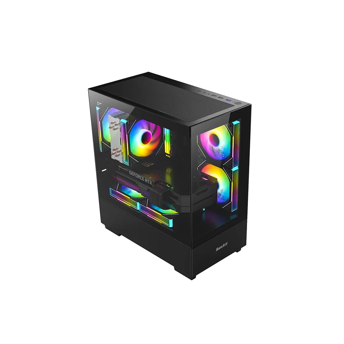 Компьютерный корпус, Huntkey, G35, Micro ATX/Mini-ITX, USB 1*3.0/2*2.0, HD-Audio+Mic, Кулер 3*12см RGB, Высота процессорного кулера до 160 мм, Длина VGA до 340мм, 1*3.5"/1*2.5", Слот 7, Толщина 0,5мм, 365x198x408мм, Без Б/П, Чёрный