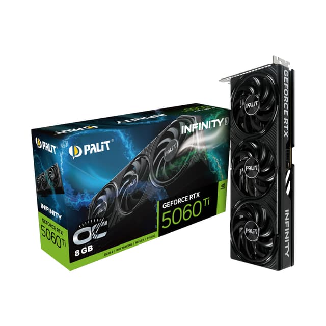 Видеокарта, PALIT, RTX5060Ti INFINITY 3 OC 8GB (4710562245219), (NE7506TS19P1-GB2062S), GDDR7, 128bit, 3-DP, HDMI, 291.9*116.6*41.3 мм, Цветная коробка