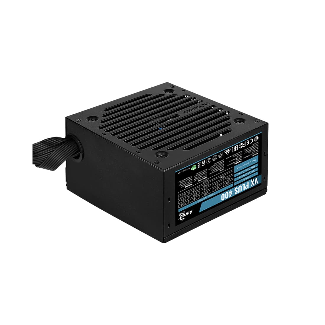 Блок питания, Aerocool, VX PLUS Stealth 400, 400W, ATX, None-PFC, 20+4pin, 4+4pin, 2*Sata, 2*Molex, 1*FDD, 1*PCI-E 6pin, Вентилятор 12см, Кабель питания, Чёрный