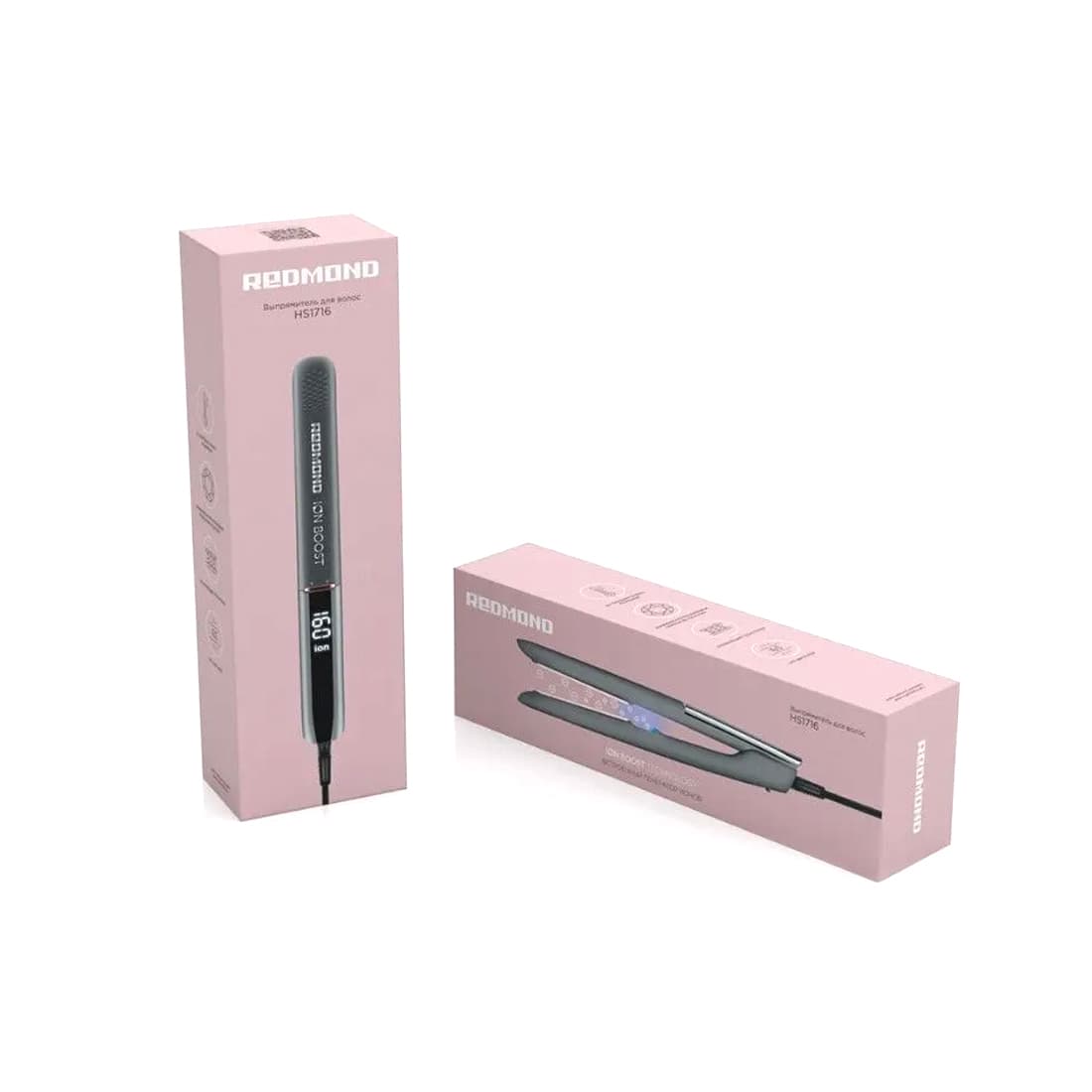 Выпрямитель для волос, Redmond, HS1716 Серый, Электромеханическое управление, Температура нагрева 140-230 °C, 10 температурных режимов, Плавающие пластины, Автоотключение через 60 минут, Мощность 55Вт, Дисплей, Ионизация, Серый