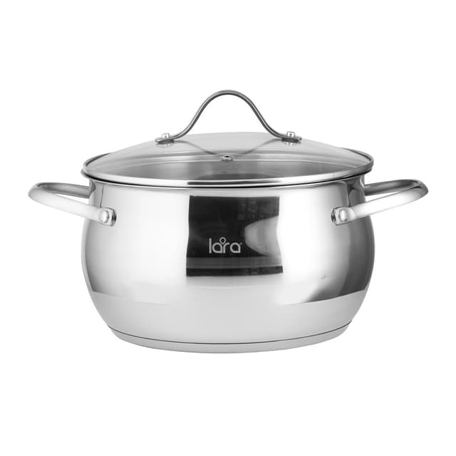 Кастрюля, LARA, APPLE LR02-31, Диаметр 16 см,Высота 10 см, Объем 2.1л, Нержавеющая сталь/Стекло, Для всех типов плит, Мойка ручная/в посудомоечной машине, Стальной