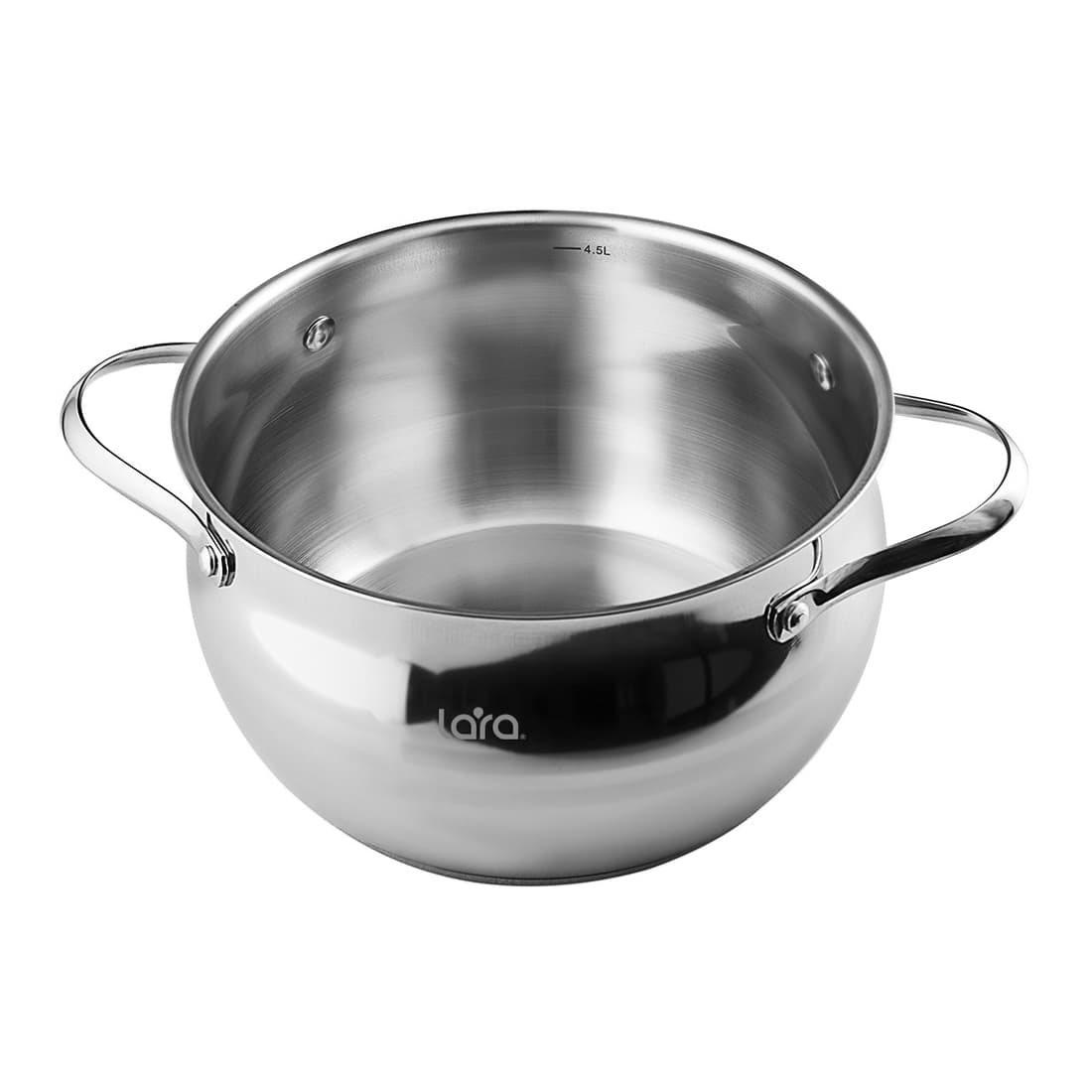 Кастрюля, LARA, APPLE LR02-31, Диаметр 16 см,Высота 10 см, Объем 2.1л, Нержавеющая сталь/Стекло, Для всех типов плит, Мойка ручная/в посудомоечной машине, Стальной