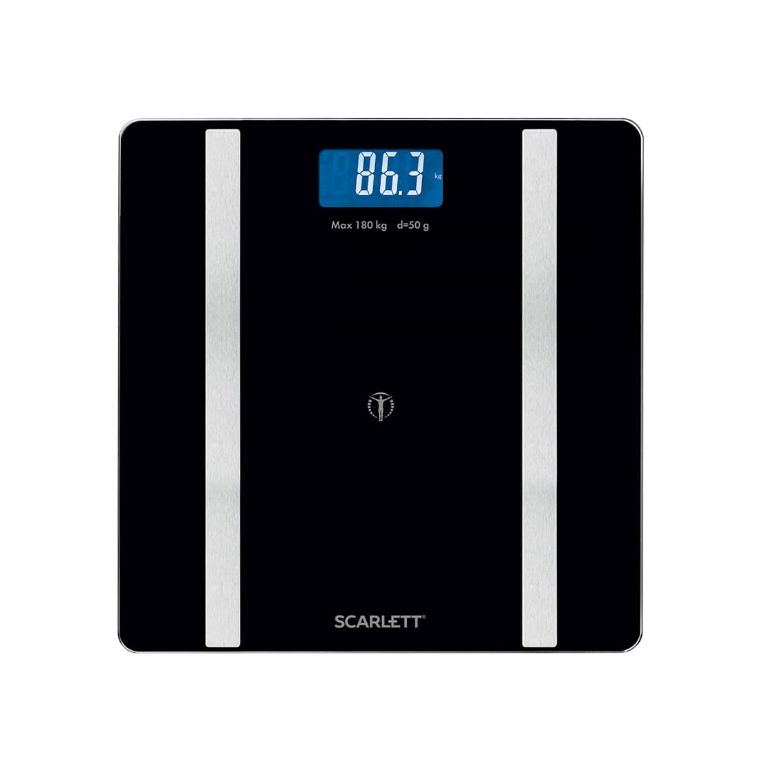 Весы, Scarlett, SC-BS33ED110, Материал корпуса стекло ABS-пластик, Макс вес 180 кг, Автоматическое включение/выключение, Тип батарейки AAA, Bluetooth, Черный