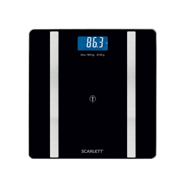 Весы, Scarlett, SC-BS33ED110, Материал корпуса стекло ABS-пластик, Макс вес 180 кг, Автоматическое включение/выключение, Тип батарейки AAA, Bluetooth, Черный