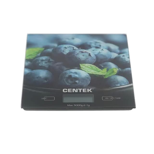 Весы кухонные, Centek, CT-2462, Электронные, Стеклянные, LCD, 190х200 мм, Max 5кг, Шаг 1г, Голубика