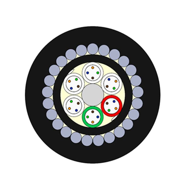 Кабель оптоволоконный, Белтелекабель, ОМЗКГМ-10-01-0,22-48-8,0 кН, для прокладки в грунт в модульной конструкции, силовой элемент стеклопластиковый пруток и с броней из стальной оцинкованной проволокой