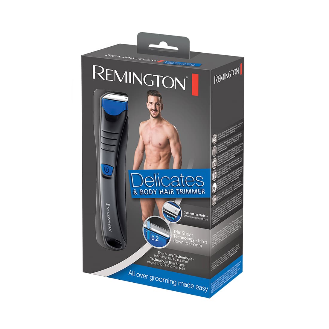 Триммер, Remington, BHT250, Материал лезвий нержавеющая сталь, 3 насадки, Питание от аккумулятора, Черный-Синий