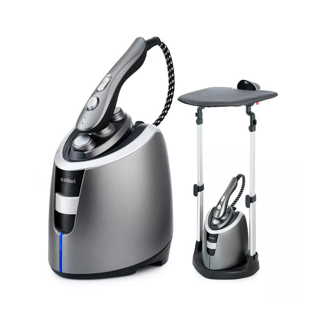 Отпариватель вертикальный, Kitfort, КТ-927, Мощность 2100 Вт, Объем бака для воды 1200 мл, Подача пара 30 г/мин, Температура пара 130-140 °С, Время нагрева 50 сек, Длина шланга 1.3м, Длина шнура 1.8м, Серый