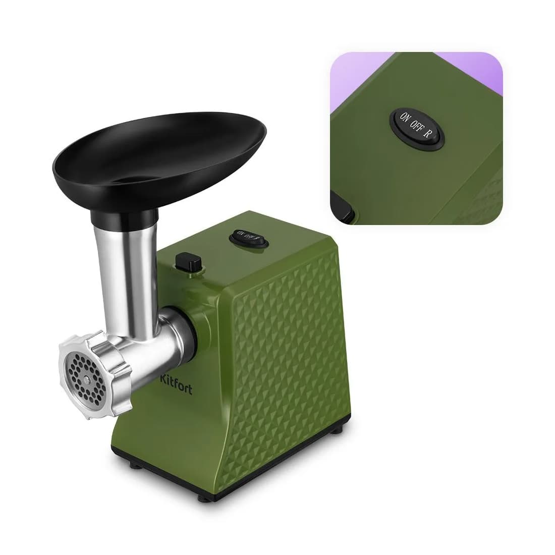 Мясорубка, Kitfort, КТ-2124, Мощность номинальная 250 Вт, Мощность при блокировке вала 800 Вт, Производительность 1,2 кг/мин, Уровень шума <85 дБ, Длина шнура 0,8 м , Цвет зеленый