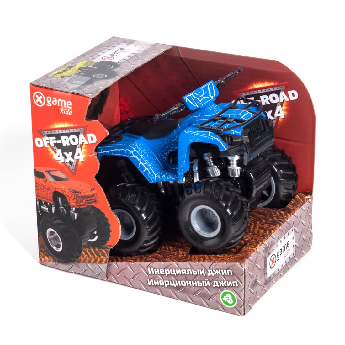 Инерционный внедорожник 12см, X Game kids, X7661, Серия OFF-ROAD, Открытая упаковка, Синий кузов, Цветная русифицированная коробка