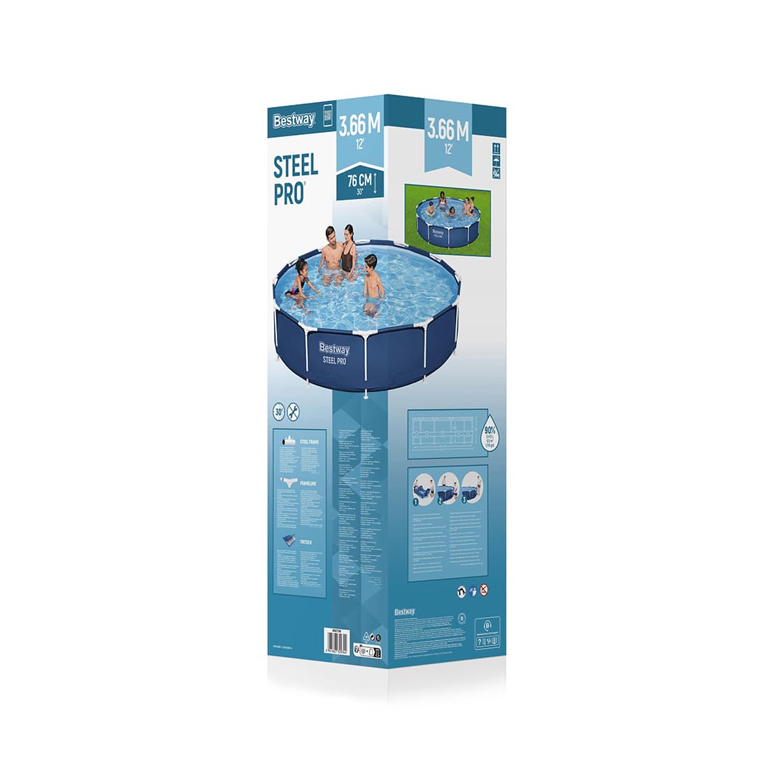 Каркасный бассейн Steel Pro 366 х 76 см, BESTWAY, 56706, Винил, 6473 л., Стальной каркас, Синий, Цветная коробка