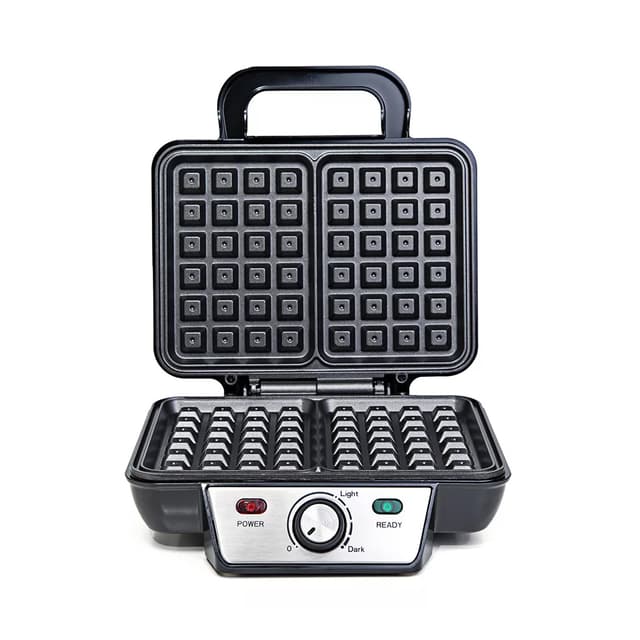 Вафельница для бельгийских вафель, Kitfort, КТ-1620, Антипригарное покрытие, Размер пластин 24 х 20 см, Несъёмные панелиТермоизолированная ручка, Длина шнура 0.7м, Мощность 1000 Вт, Стальной/чёрный