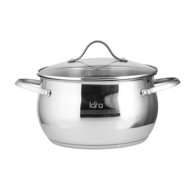 Кастрюля, LARA, APPLE LR02-32, Диаметр 18 см,Высота 10.5 см, Объем 2.8л, Нержавеющая сталь/Стекло, Для всех типов плит, Мойка ручная/в посудомоечной машине, Стальной